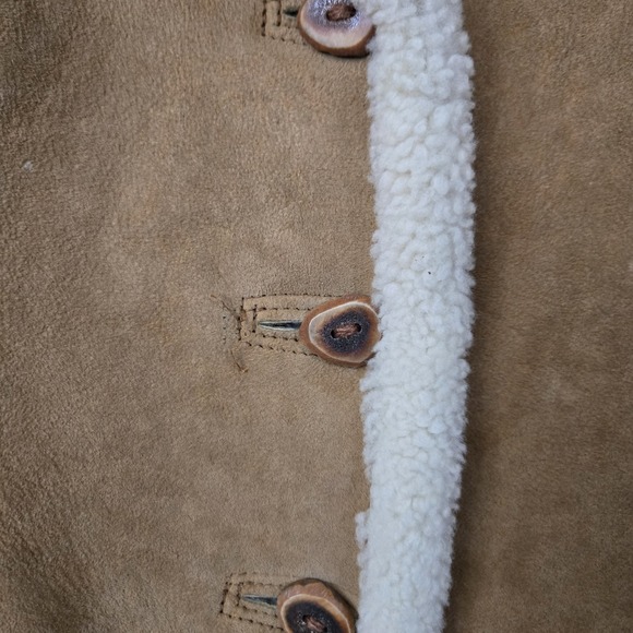 Vintage Suede Shearling Leather Coat Women Small Tan Y2K 70s Hippie Boho Neutral - Picture 3 of 15